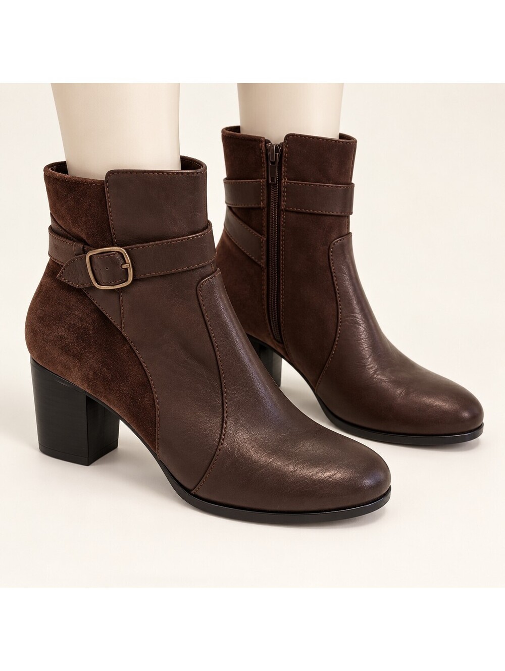 NEW Aetrex Brown Leather Suede Buckle Ankle Boots Women’s Size 9.5